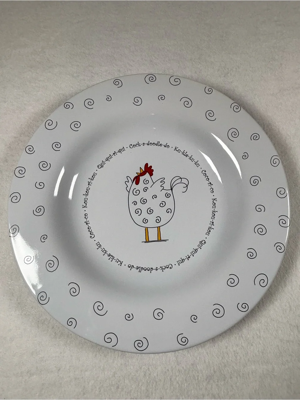 Blue Sky White Ceramic Chicken Dinner Plate - Whimsical Farmhouse Design